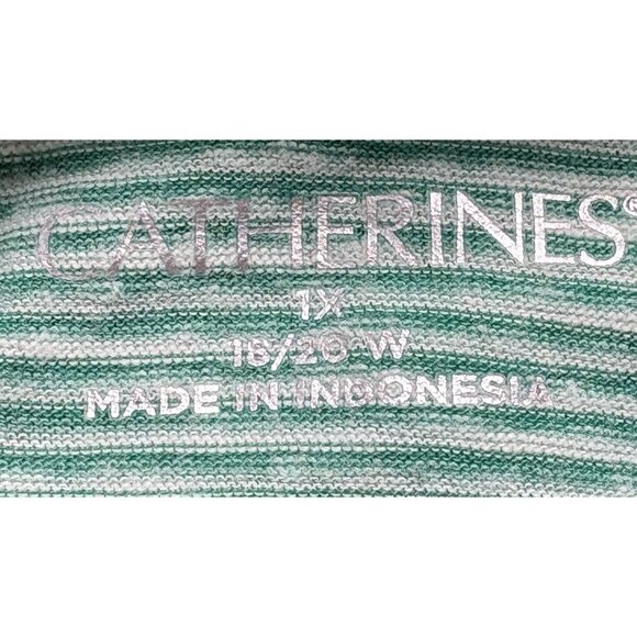 CATHERINES Women Top Pullover Long Sleeve Hooded Pocket Stripe Sz 1x Green 49-26 - Picture 9 of 12